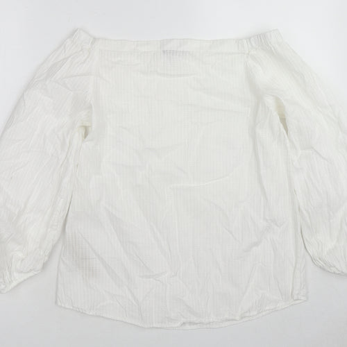Massimo Dutti Womens White Striped Cotton Basic Blouse Size 10 Off the Shoulder