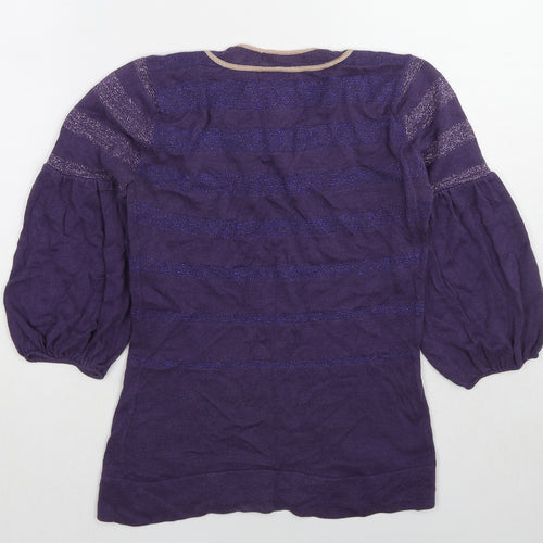 St-Martins Womens Purple Round Neck Striped Cotton Pullover Jumper Size XS - Keyhole Neck
