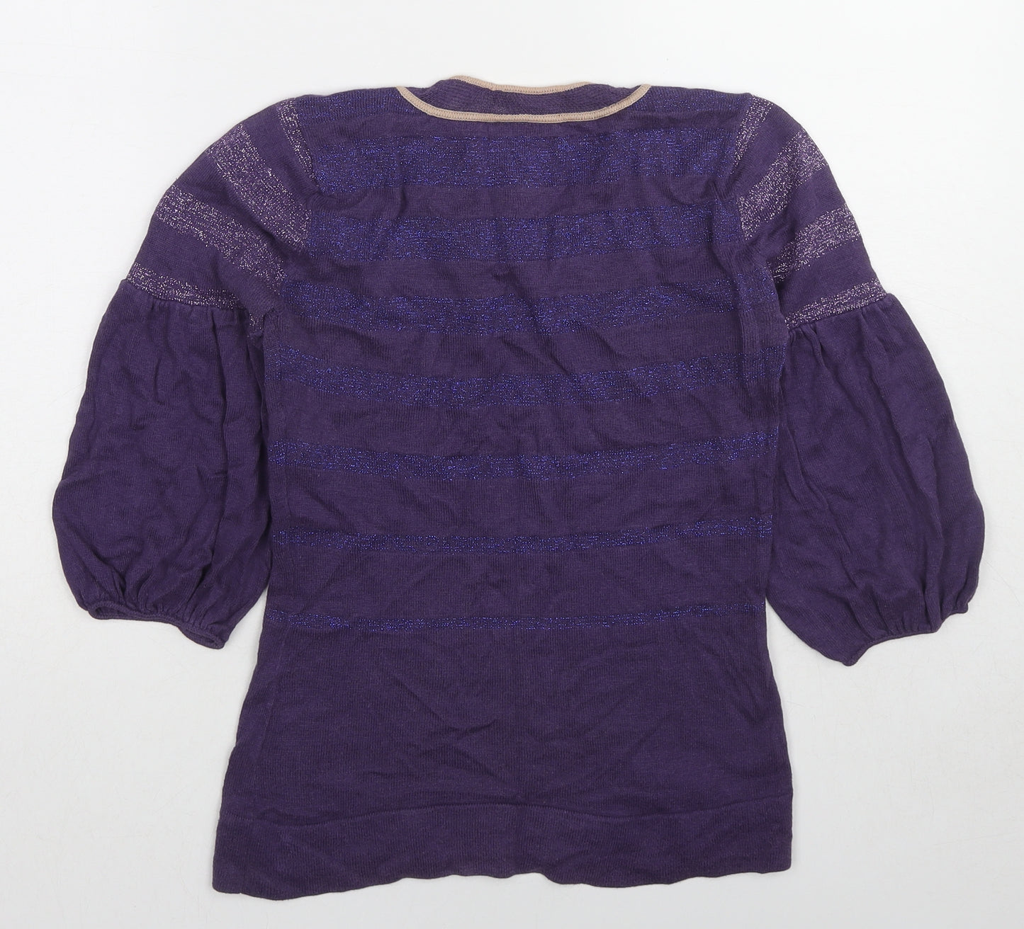 St-Martins Womens Purple Round Neck Striped Cotton Pullover Jumper Size XS - Keyhole Neck
