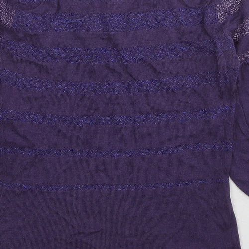 St-Martins Womens Purple Round Neck Striped Cotton Pullover Jumper Size XS - Keyhole Neck