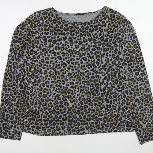 M&Co Womens Multicoloured Boat Neck Animal Print Polyester Pullover Jumper Size 12 - Leopard pattern