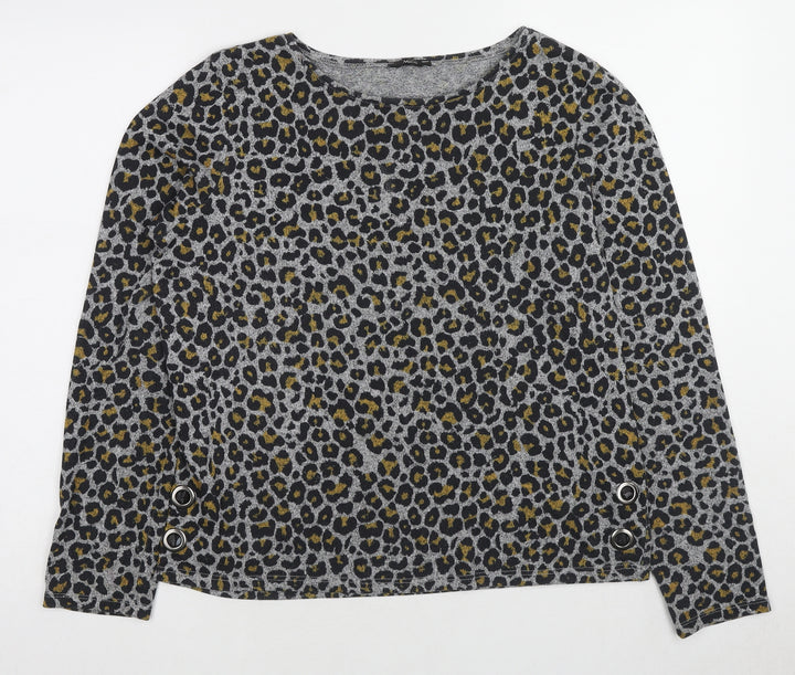 M&Co Womens Multicoloured Boat Neck Animal Print Polyester Pullover Jumper Size 12 - Leopard pattern