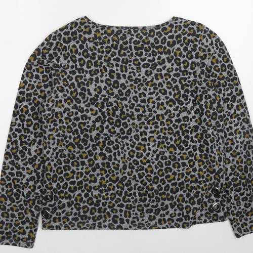 M&Co Womens Multicoloured Boat Neck Animal Print Polyester Pullover Jumper Size 12 - Leopard pattern