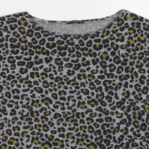 M&Co Womens Multicoloured Boat Neck Animal Print Polyester Pullover Jumper Size 12 - Leopard pattern