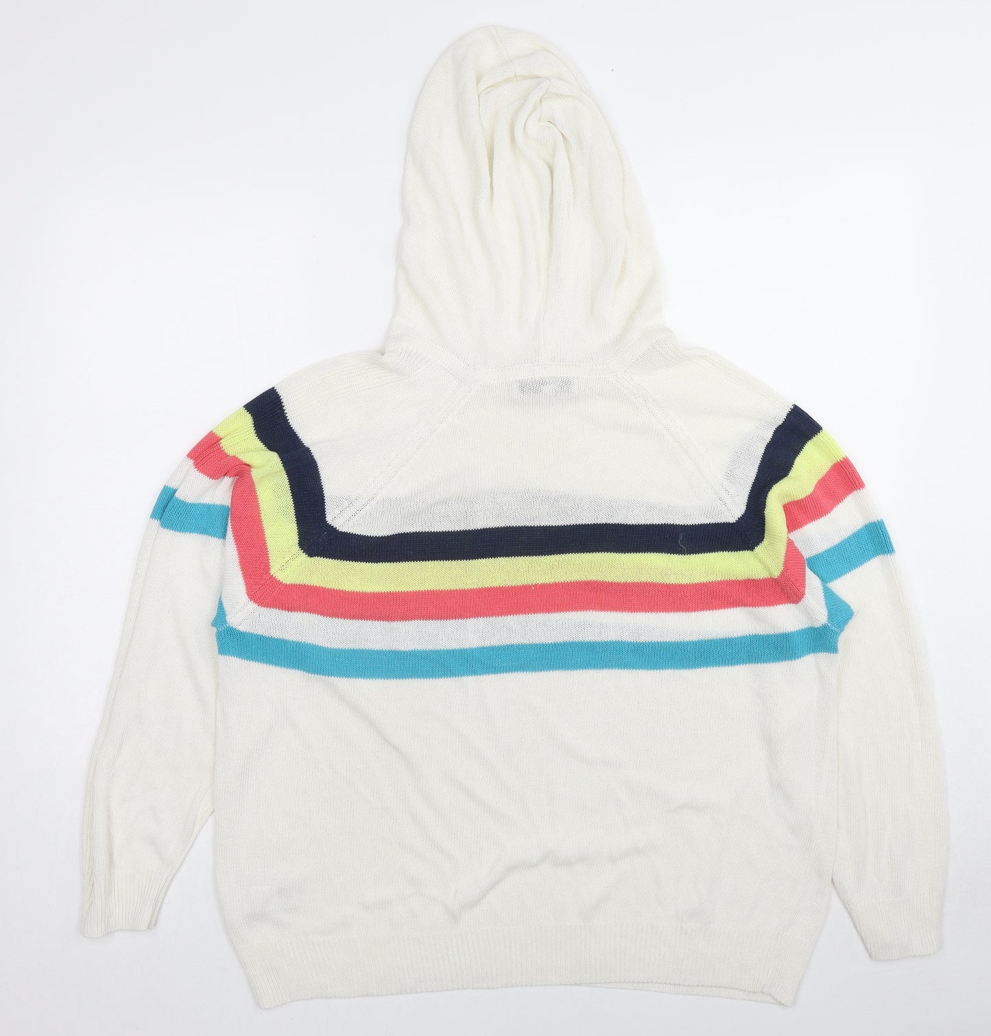 NEXT Womens White Round Neck Striped Acrylic Pullover Jumper Size L