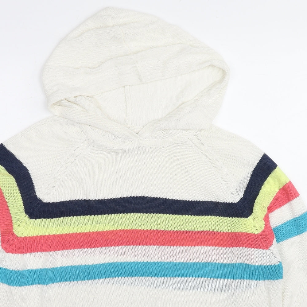 NEXT Womens White Round Neck Striped Acrylic Pullover Jumper Size L