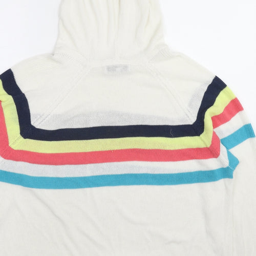 NEXT Womens White Round Neck Striped Acrylic Pullover Jumper Size L