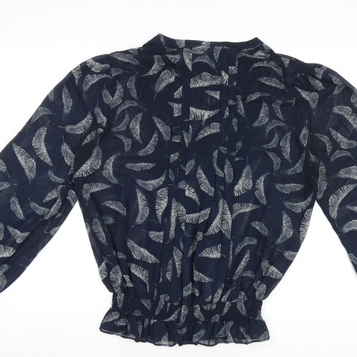 Jasper Conran Womens Blue Geometric Polyester Basic Blouse Size 12 V-Neck