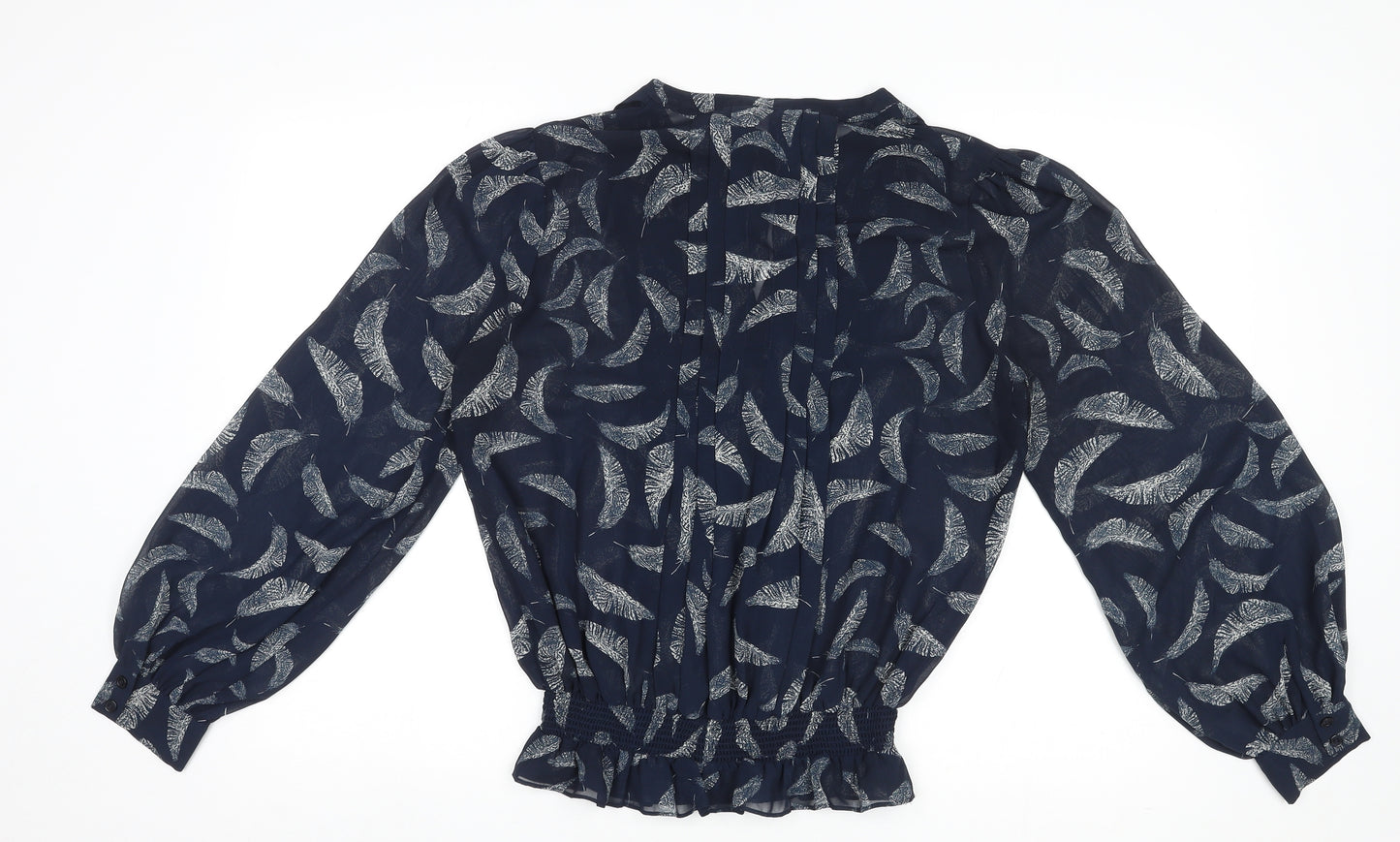 Jasper Conran Womens Blue Geometric Polyester Basic Blouse Size 12 V-Neck