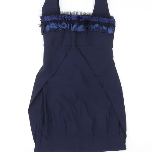 By Obi Womens Blue Polyester Mini Size 10 Square Neck Zip - Lace Up Back