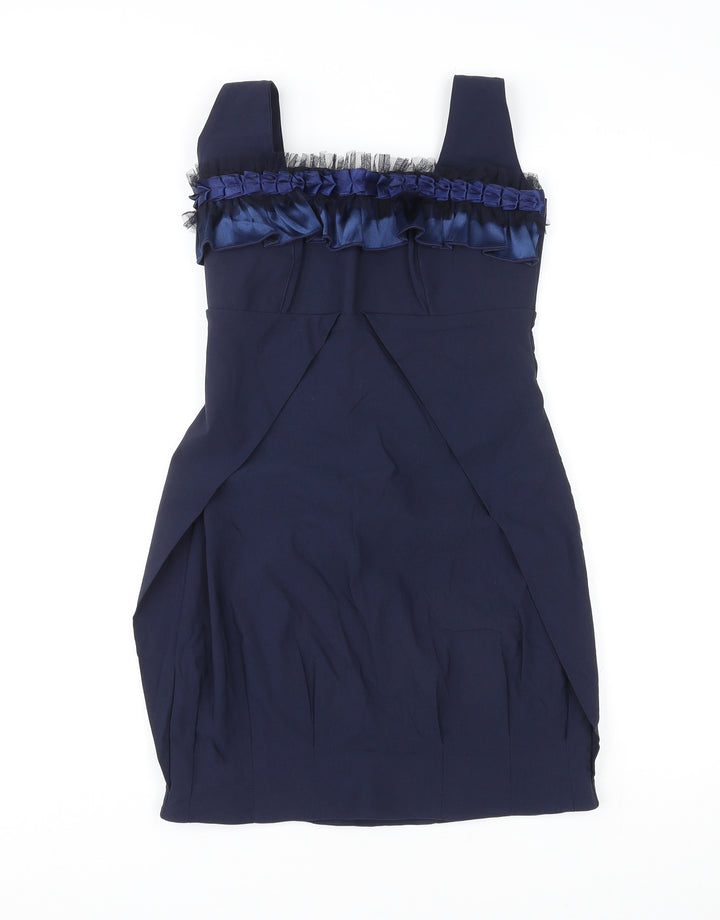 By Obi Womens Blue Polyester Mini Size 10 Square Neck Zip - Lace Up Back