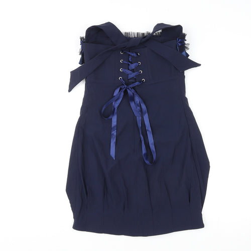 By Obi Womens Blue Polyester Mini Size 10 Square Neck Zip - Lace Up Back