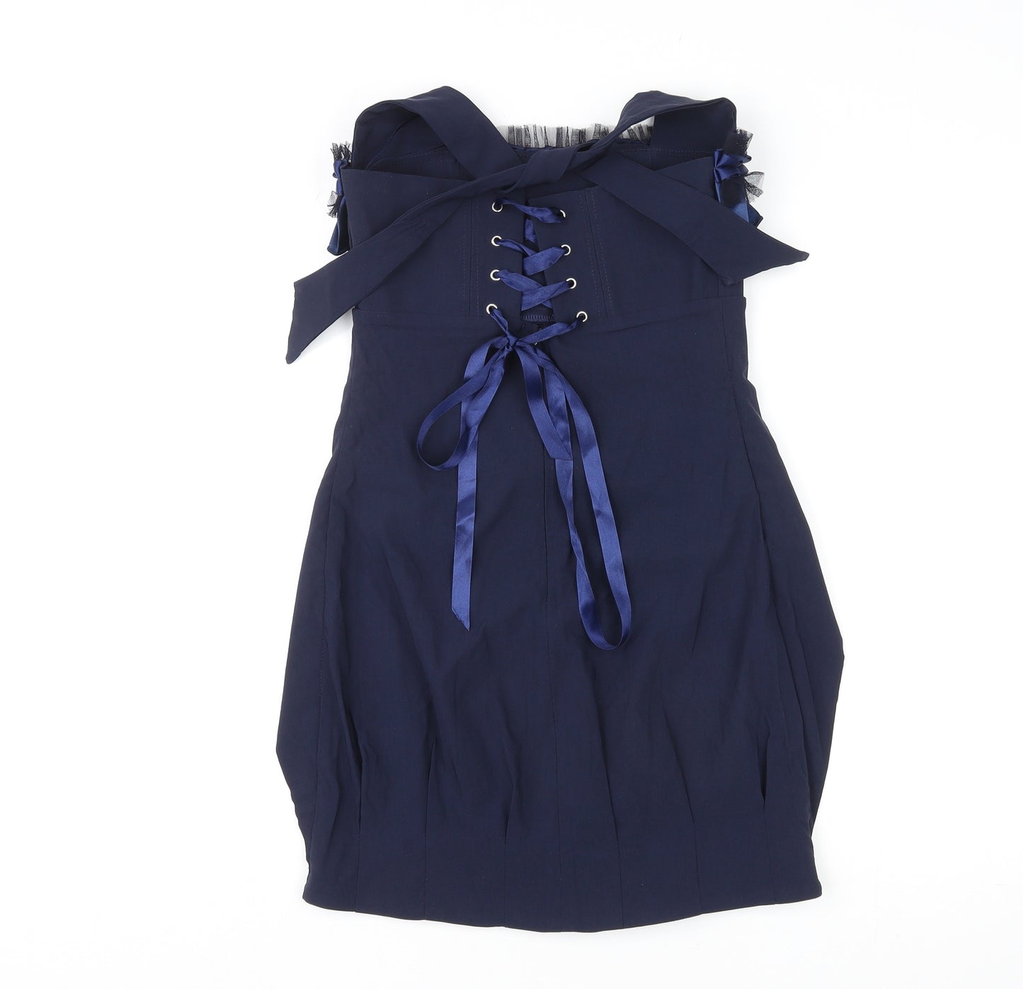 By Obi Womens Blue Polyester Mini Size 10 Square Neck Zip - Lace Up Back