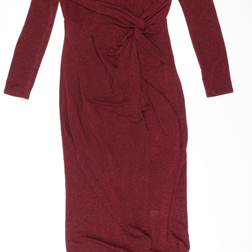 Lipsy Womens Red Polyamide Maxi Size 12 Boat Neck Pullover - Twist Front Detail