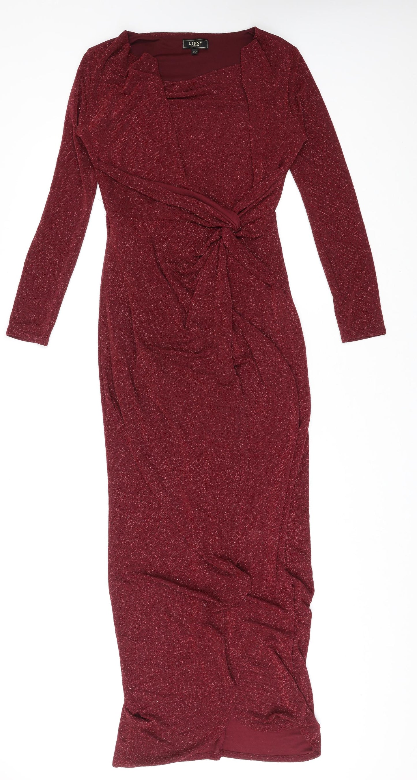 Lipsy Womens Red Polyamide Maxi Size 12 Boat Neck Pullover - Twist Front Detail