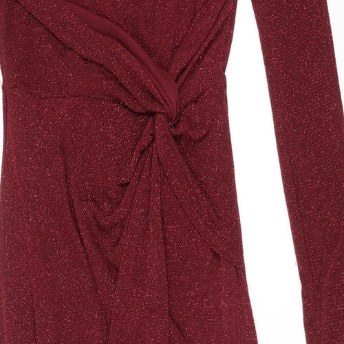 Lipsy Womens Red Polyamide Maxi Size 12 Boat Neck Pullover - Twist Front Detail