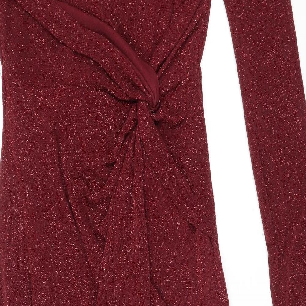 Lipsy Womens Red Polyamide Maxi Size 12 Boat Neck Pullover - Twist Front Detail