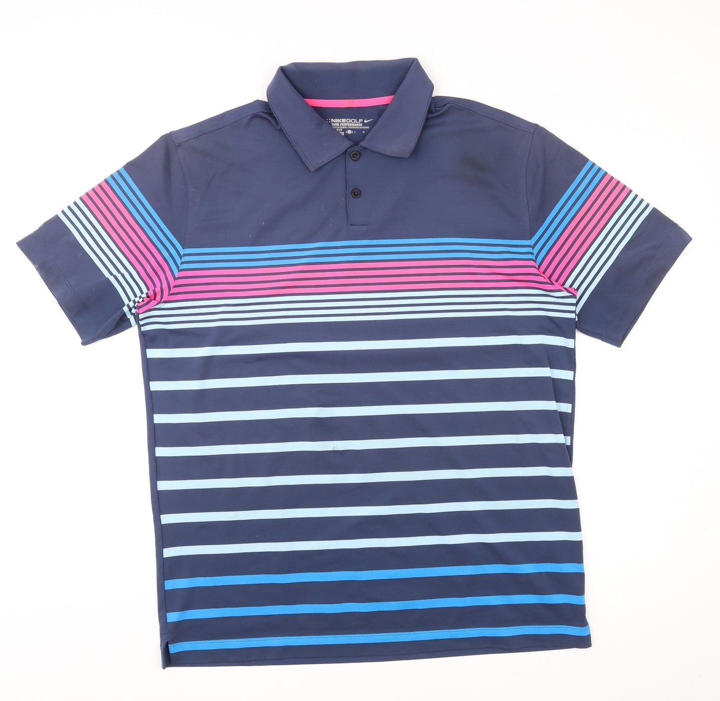 Nike Mens Multicoloured Striped Elastane Polo Size L Collared Button - Golf