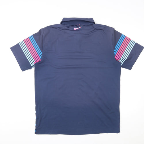 Nike Mens Multicoloured Striped Elastane Polo Size L Collared Button - Golf