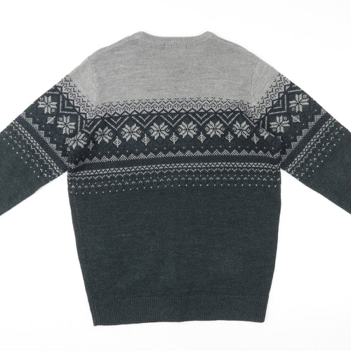 James Pringle Mens Green Round Neck Fair Isle Acrylic Pullover Jumper Size S Long Sleeve