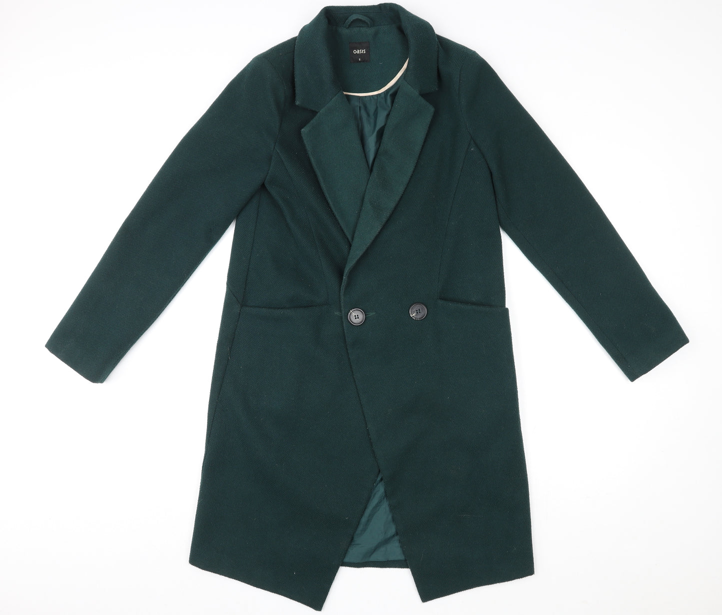 Oasis Womens Green Overcoat Coat Size S Button