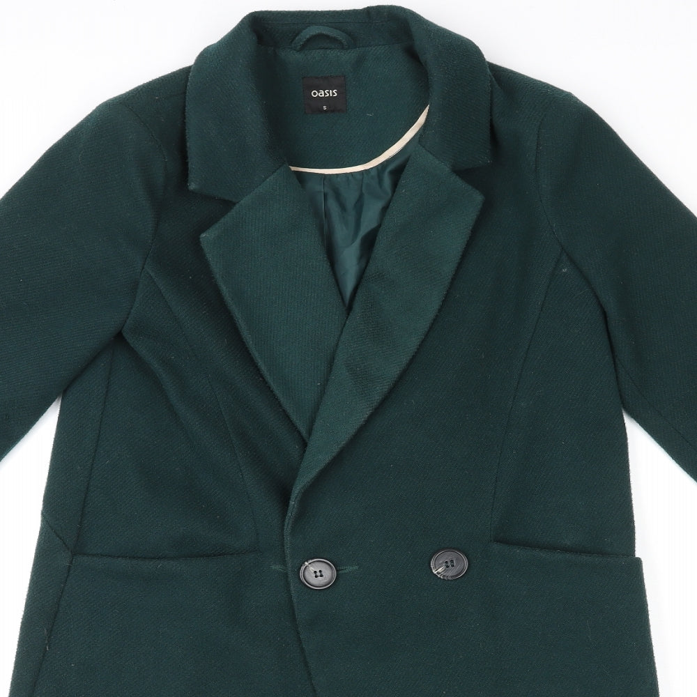 Oasis Womens Green Overcoat Coat Size S Button