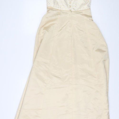 The House of Nicholas Womens Ivory Acetate Ball Gown Size 12 Scoop Neck Zip
