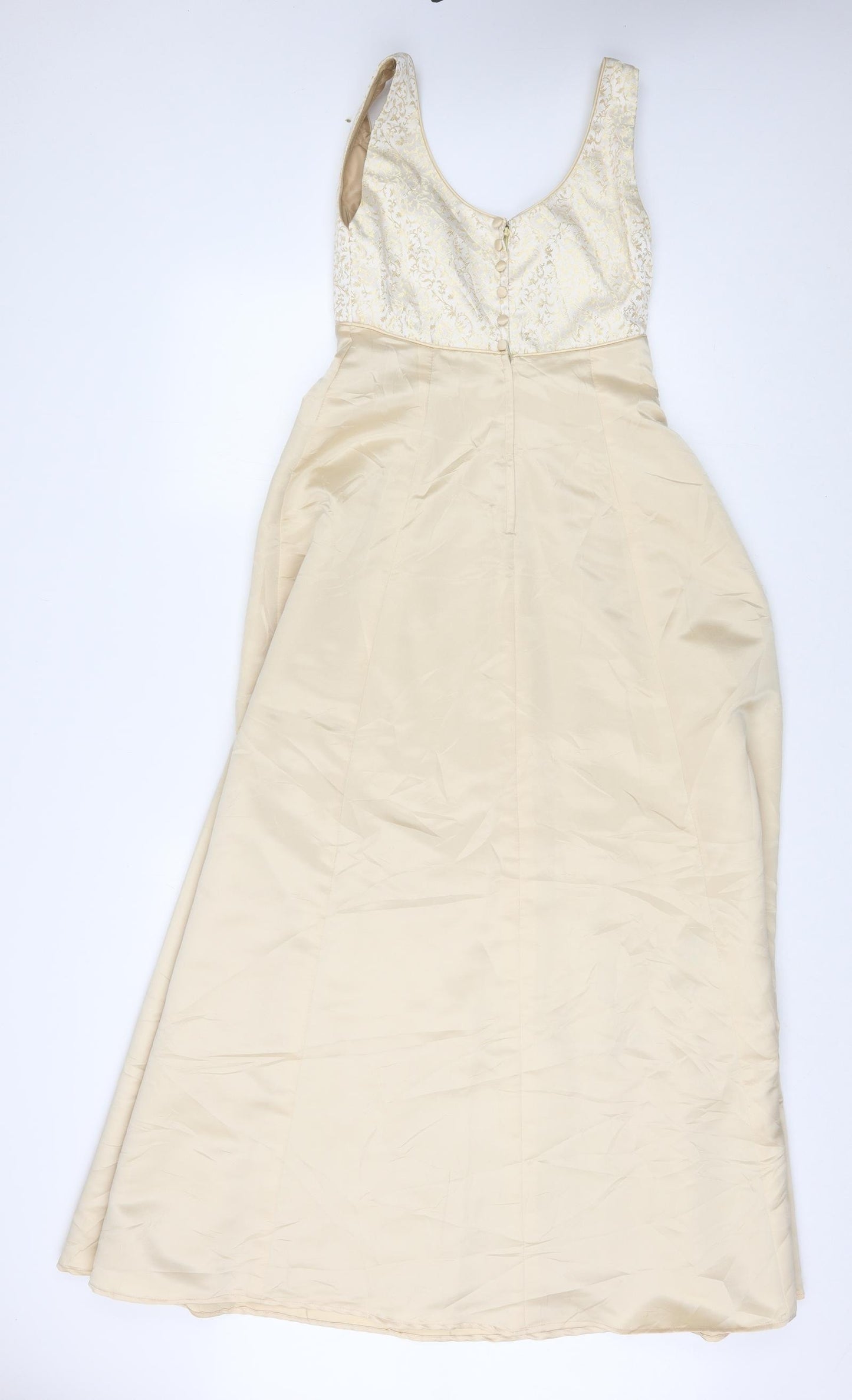 The House of Nicholas Womens Ivory Acetate Ball Gown Size 12 Scoop Neck Zip