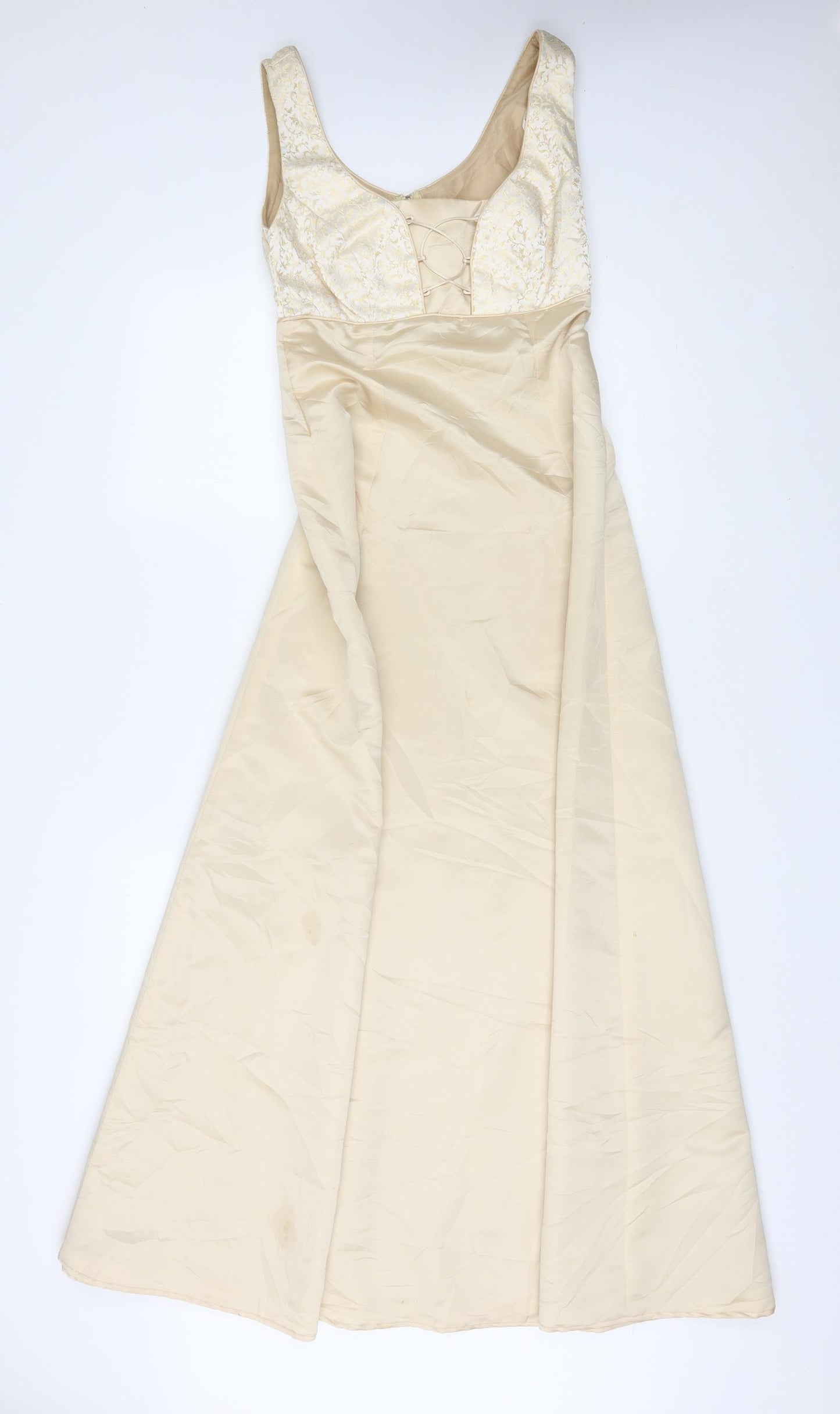 The House of Nicholas Womens Ivory Acetate Ball Gown Size 12 Scoop Neck Zip