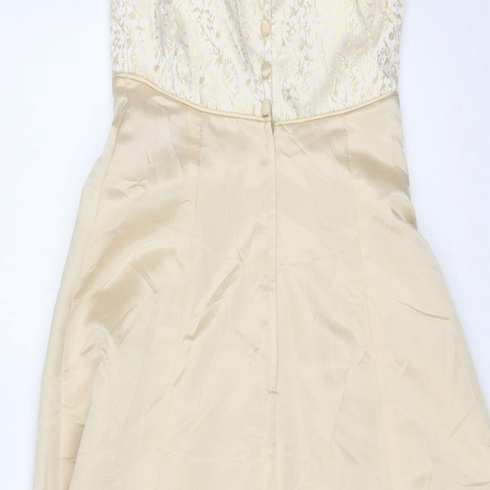 The House of Nicholas Womens Ivory Acetate Ball Gown Size 12 Scoop Neck Zip