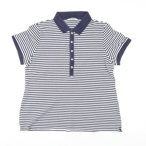 Marks and Spencer Womens Multicoloured Striped Cotton Basic Polo Size 14 Collared