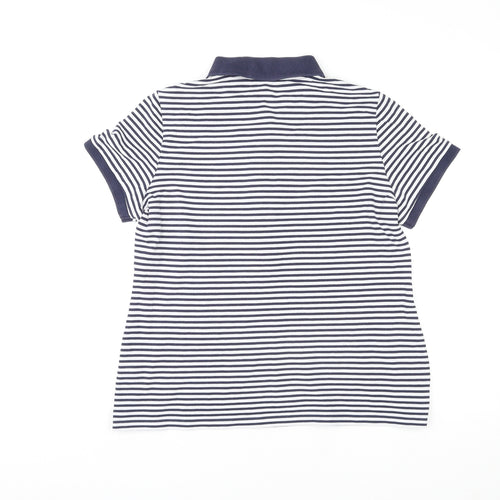 Marks and Spencer Womens Multicoloured Striped Cotton Basic Polo Size 14 Collared