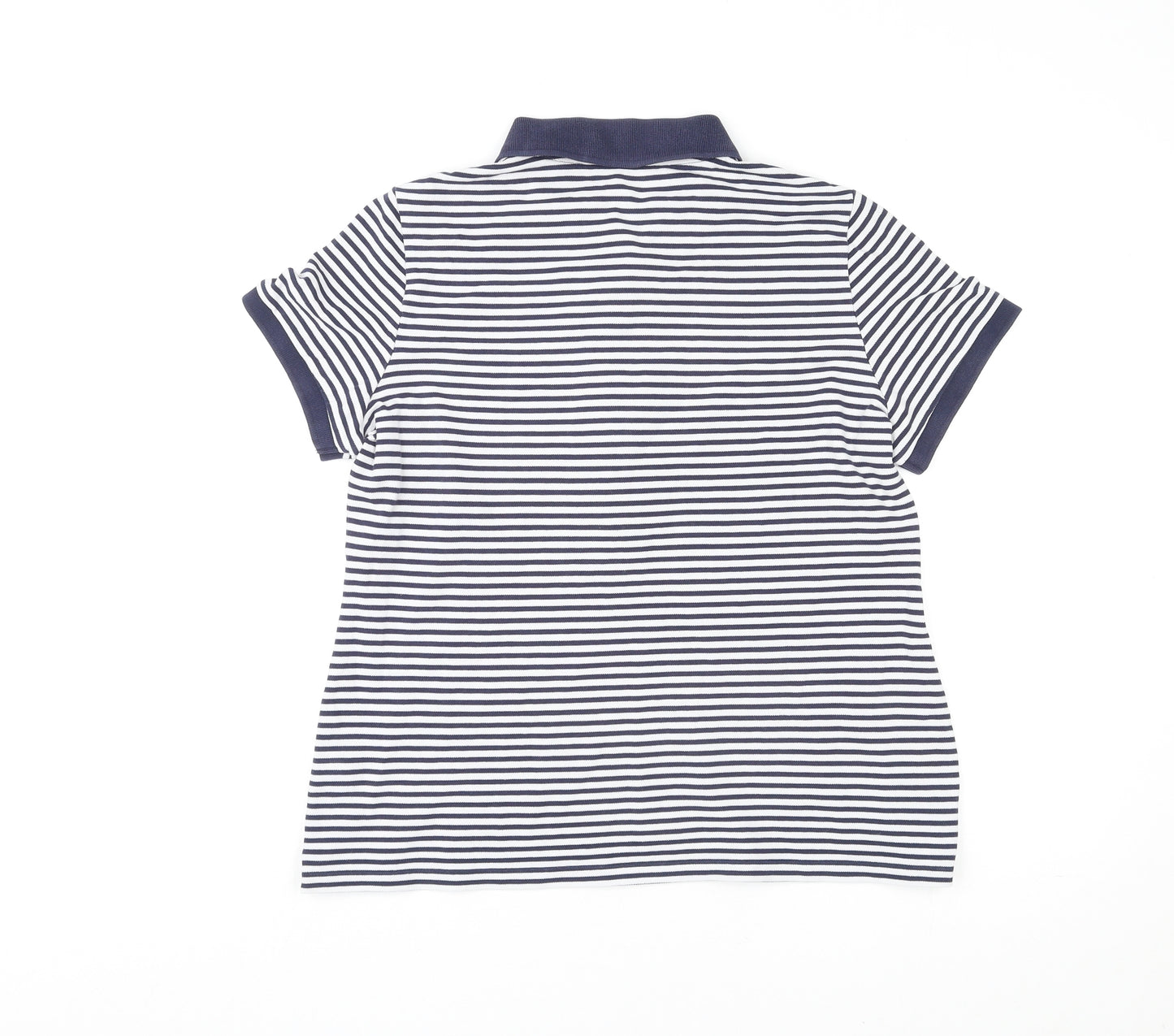 Marks and Spencer Womens Multicoloured Striped Cotton Basic Polo Size 14 Collared