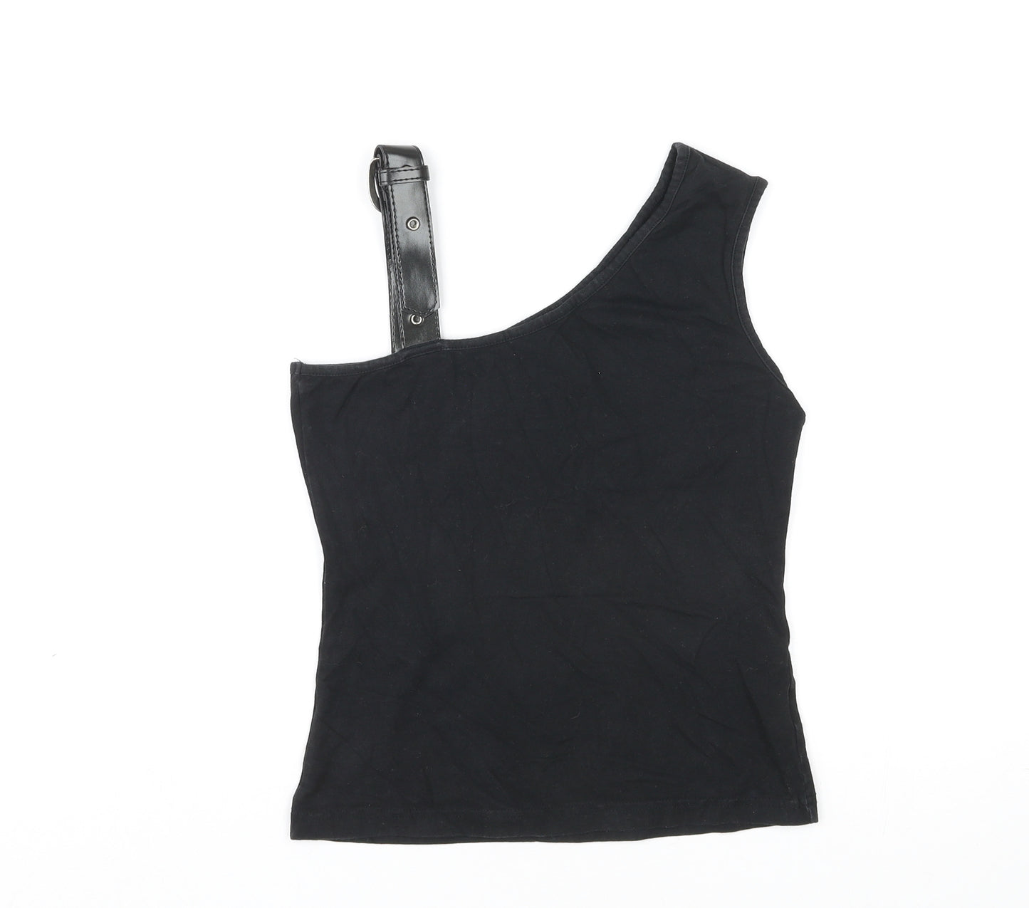 Kit Womens Black Cotton Basic Tank Size 12 One Shoulder - Buckle Strap