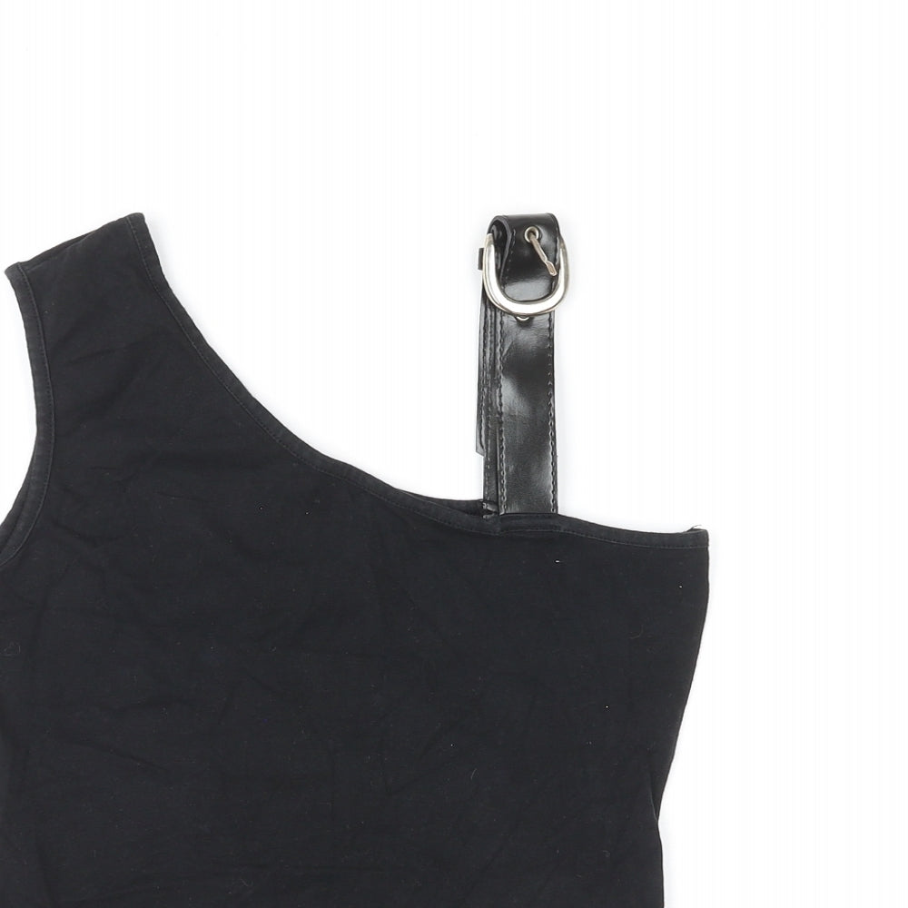Kit Womens Black Cotton Basic Tank Size 12 One Shoulder - Buckle Strap