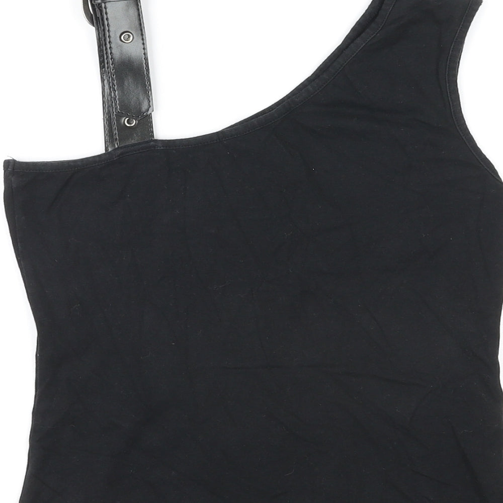 Kit Womens Black Cotton Basic Tank Size 12 One Shoulder - Buckle Strap