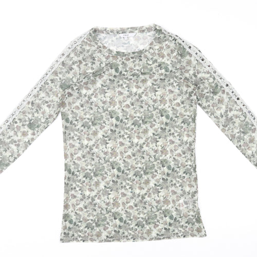 NEXT Womens Green Floral Polyester Basic T-Shirt Size 8 Round Neck