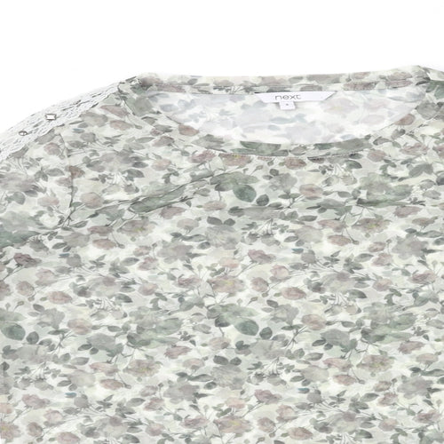 NEXT Womens Green Floral Polyester Basic T-Shirt Size 8 Round Neck