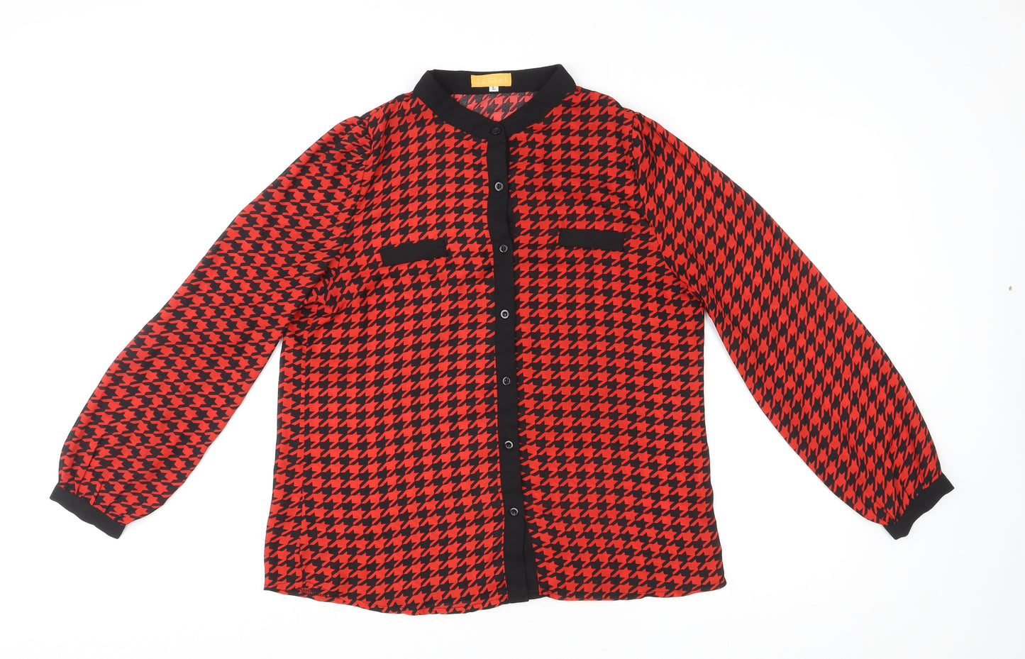 Le Ciel Womens Red Geometric Polyester Basic Button-Up Size L Round Neck