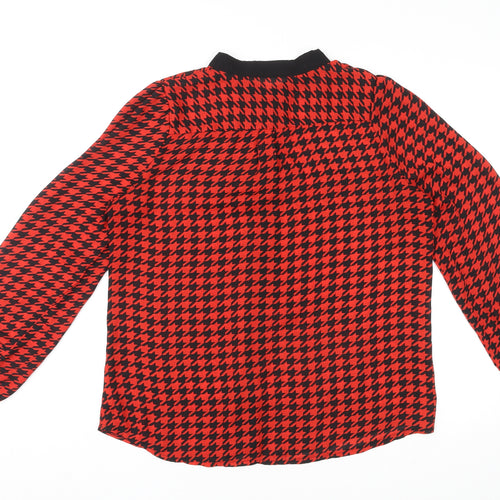 Le Ciel Womens Red Geometric Polyester Basic Button-Up Size L Round Neck
