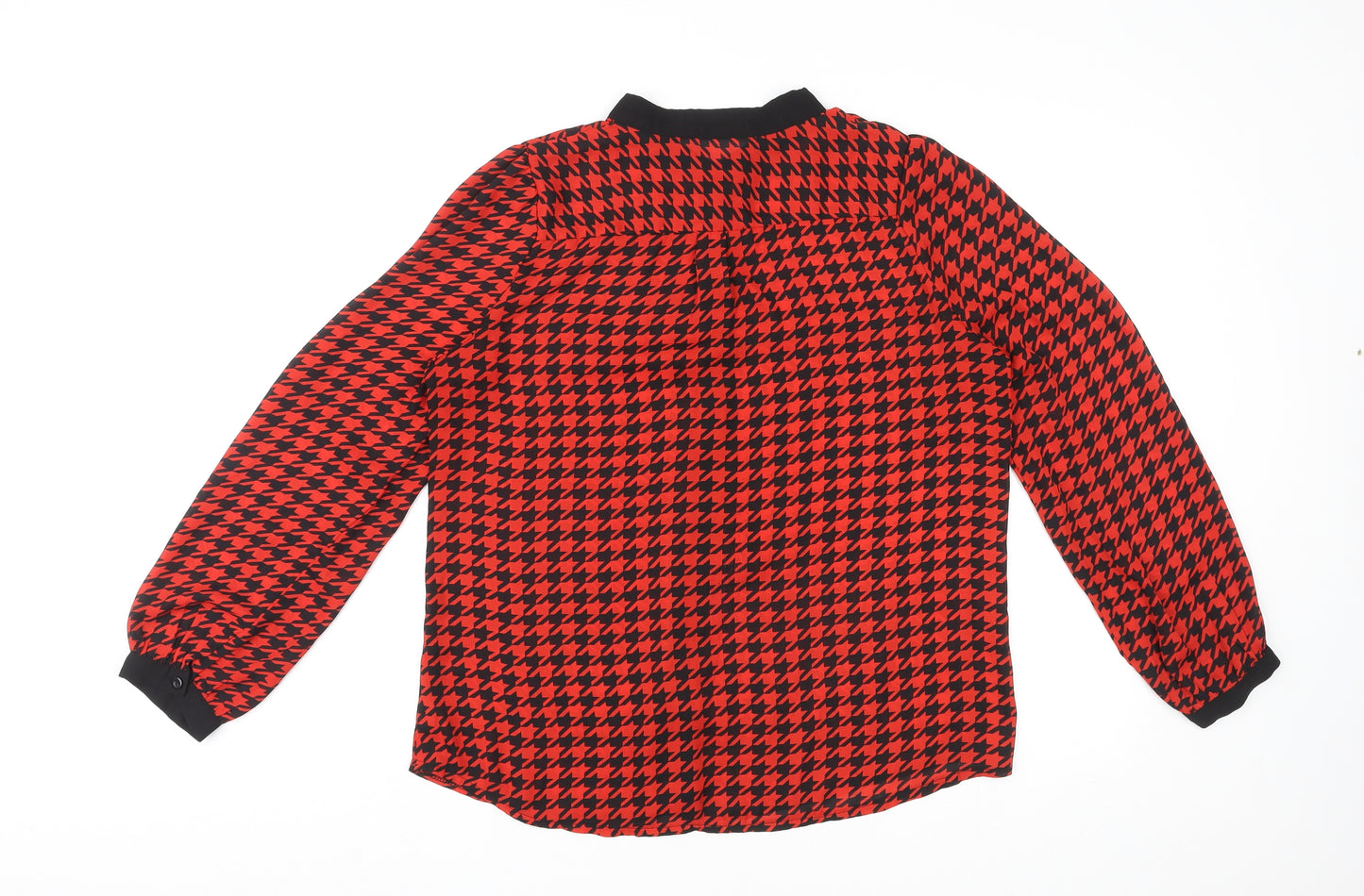 Le Ciel Womens Red Geometric Polyester Basic Button-Up Size L Round Neck