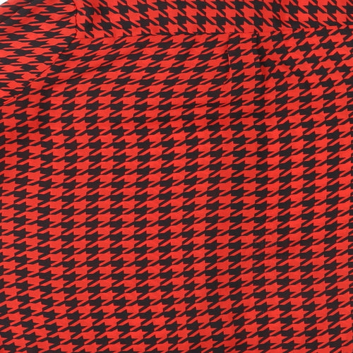 Le Ciel Womens Red Geometric Polyester Basic Button-Up Size L Round Neck