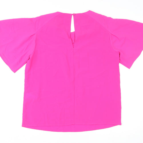 Warehouse Womens Pink Polyester Basic T-Shirt Size 14 Round Neck