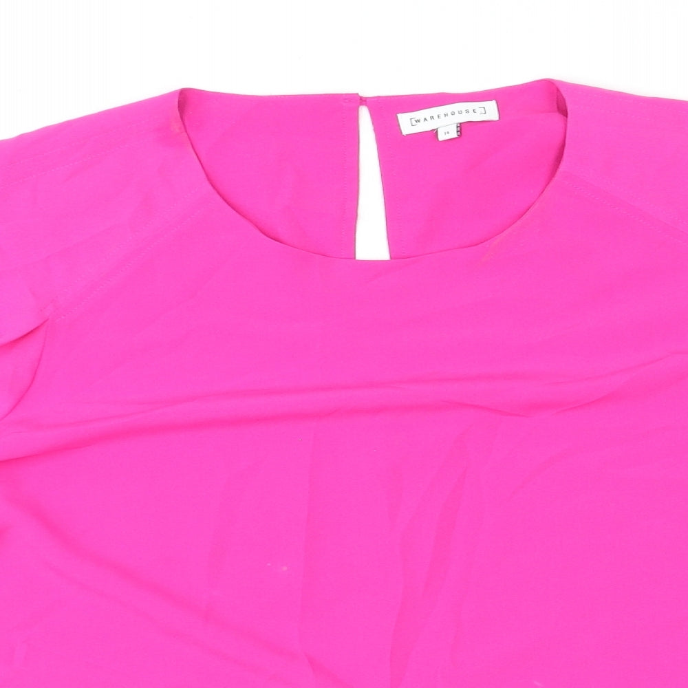 Warehouse Womens Pink Polyester Basic T-Shirt Size 14 Round Neck