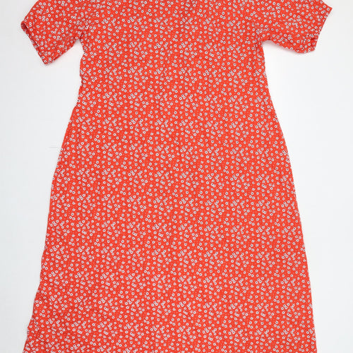 ASOS Womens Red Floral 100% Cotton A-Line Size 22 Collared Pullover