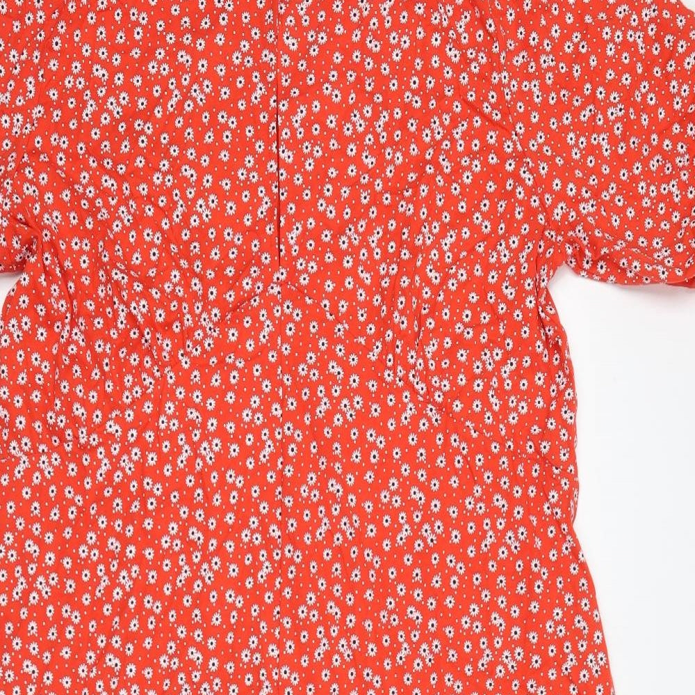 ASOS Womens Red Floral 100% Cotton A-Line Size 22 Collared Pullover