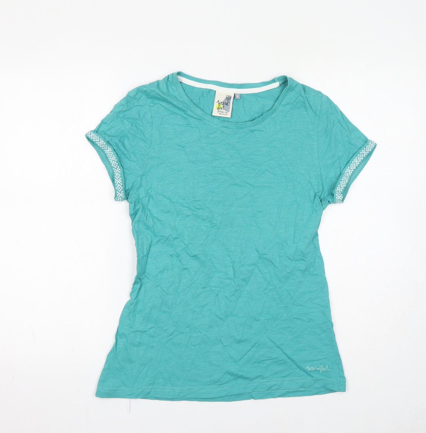 Weird Fish Womens Blue Polyester Basic T-Shirt Size 8 Round Neck