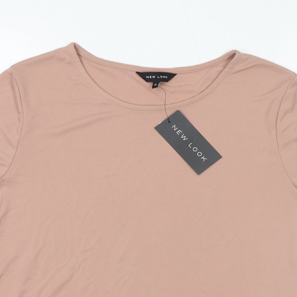 New Look Womens Beige Polyester Basic T-Shirt Size 12 Round Neck Pullover - Lace Trim