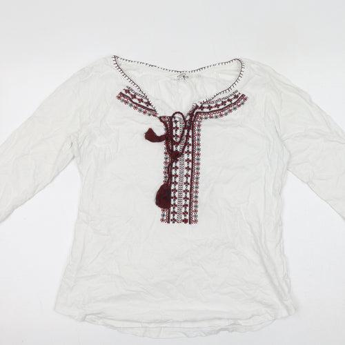 Fat Face Womens White 100% Cotton Basic T-Shirt Size 12 Boat Neck