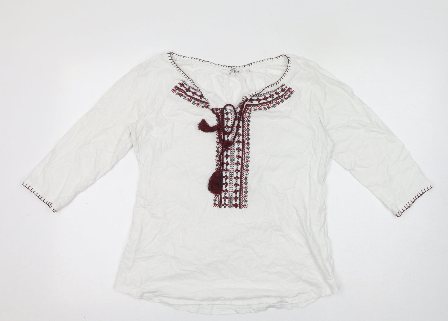 Fat Face Womens White 100% Cotton Basic T-Shirt Size 12 Boat Neck
